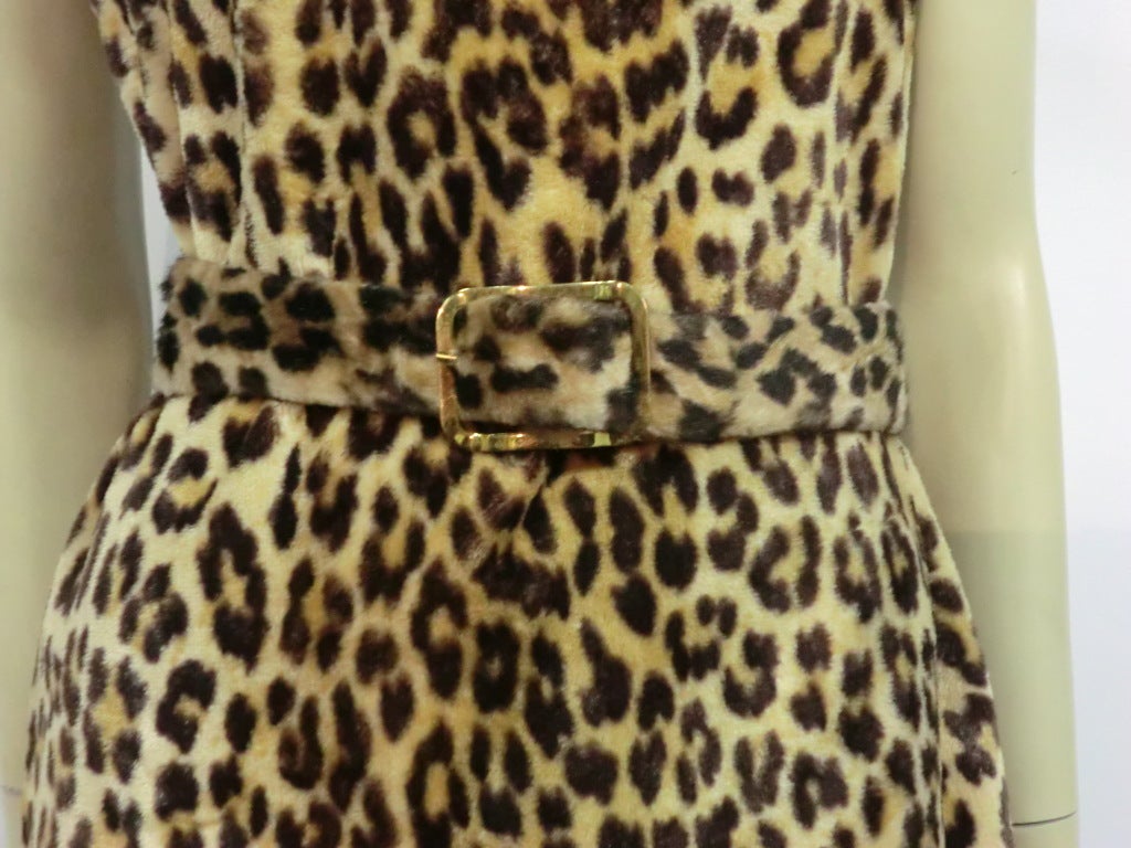 Women's 60s Faux Leopard Fur Shift Dress w/ Optional Belt