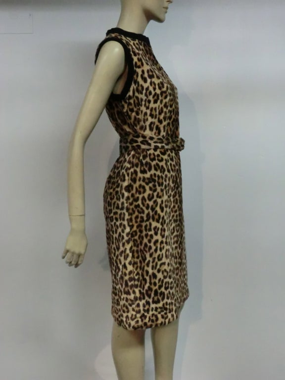 60s Faux Leopard Fur Shift Dress w/ Optional Belt 1