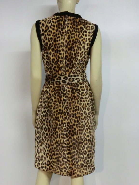 60s Faux Leopard Fur Shift Dress w/ Optional Belt 2