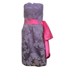 Neiman Marcus 50s Lilac Lace and Fuchsia Silk Strapless Dress