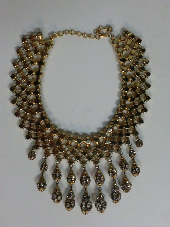 60s Rhinestone Bib Necklace Set In Gold-Tone Metals 1