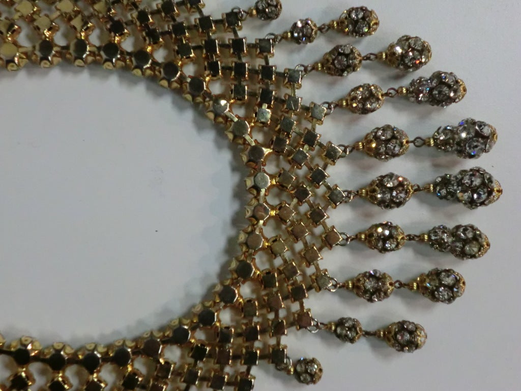 60s Rhinestone Bib Necklace Set In Gold-Tone Metals 2