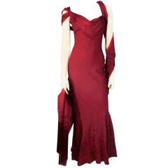 John Galliano Bias-Cut Silk Jacquard Asymmetrical Gown w/ Fringe