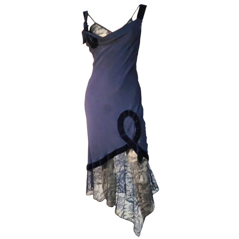 John Galliano "Josephine" Style Silk Slip Dress with Lace
