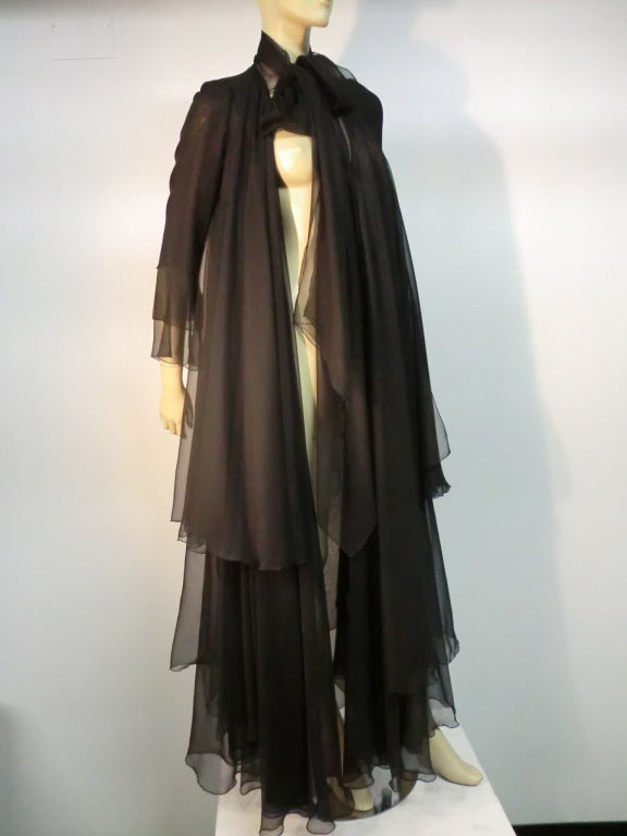 A fabulous Giorgio Sant Angelo 3 tiered chiffon evening duster or negligée.  Gorgeous!