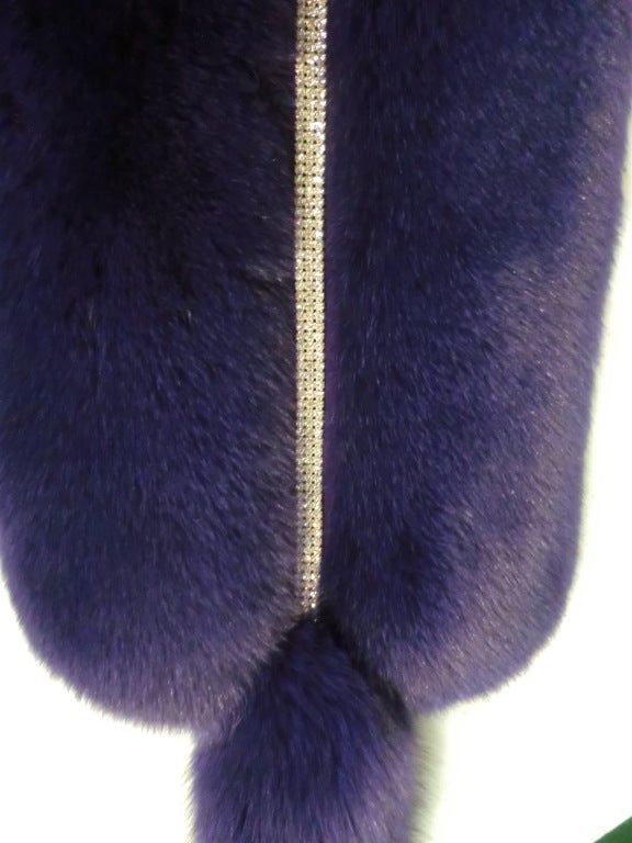 Women's Royal Purple Dyed Fox Fur Boa w/ Rhinestone Trim