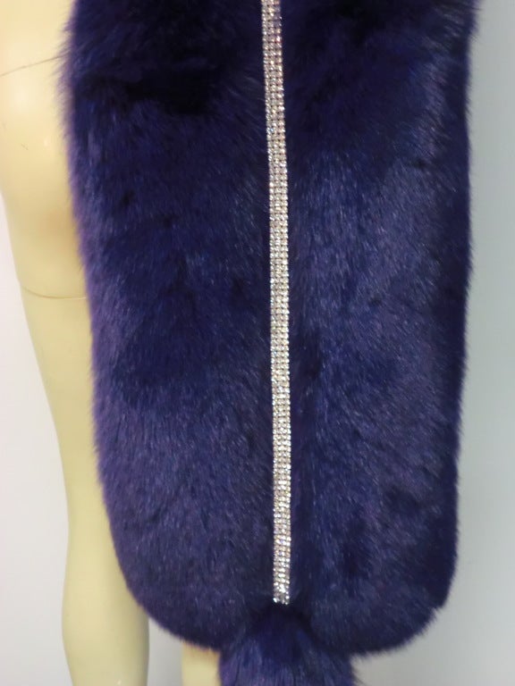 Royal Purple Dyed Fox Fur Boa w/ Rhinestone Trim 1
