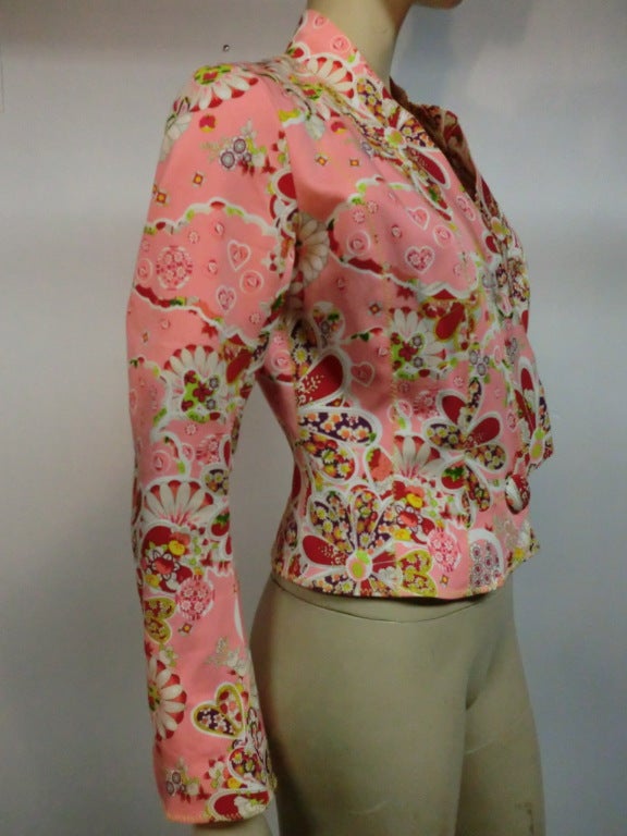 John Galliano Japanese inspired jacket with overlaid stitching and kimono style closure.  Single button.