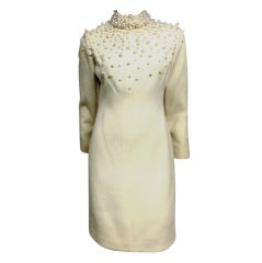Donald Brooks 60s Wool Cocktail Mini with Pearl Embellishment