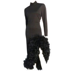 Lilli Diamond Black Jersey Dress w/ Turkey Feather Hem