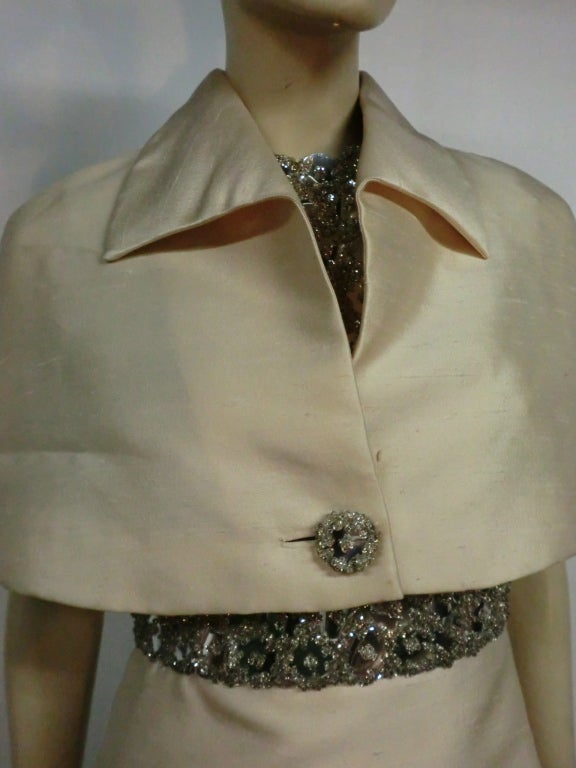 60s Ivory Shantung Dress with Fitted Capelet and 