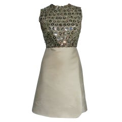 60s Ivory Shantung Dress with Fitted Capelet and "Mirror" Bodice 7