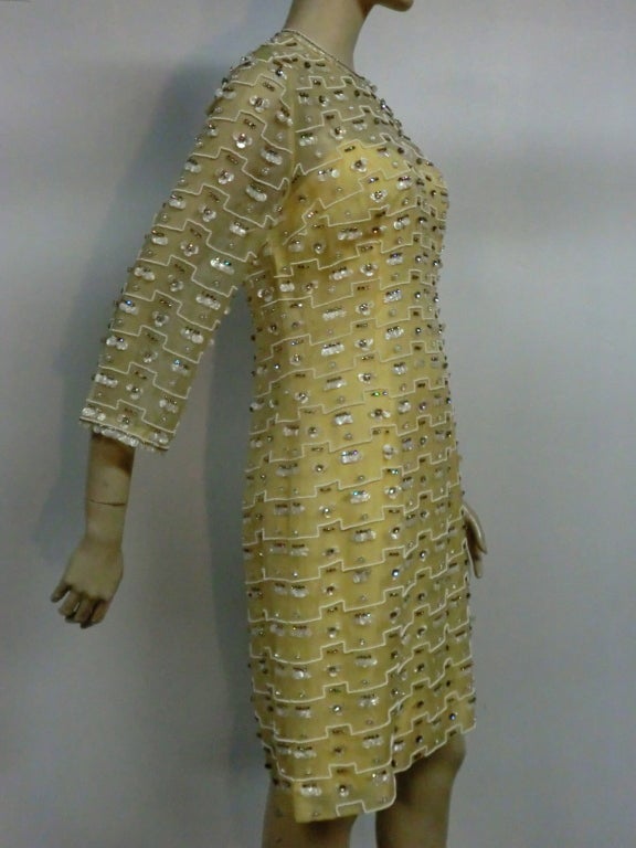 Women's 60s Embellished Silk Organza Shift Dress w/ Liner