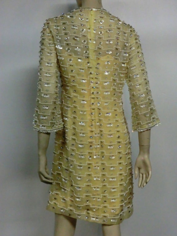 60s Embellished Silk Organza Shift Dress w/ Liner 1