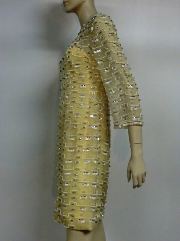 60s Embellished Silk Organza Shift Dress w/ Liner 2