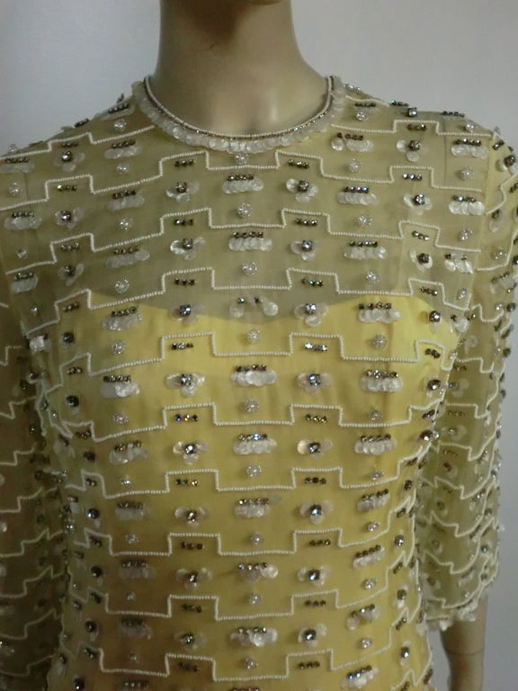 60s Embellished Silk Organza Shift Dress w/ Liner 3