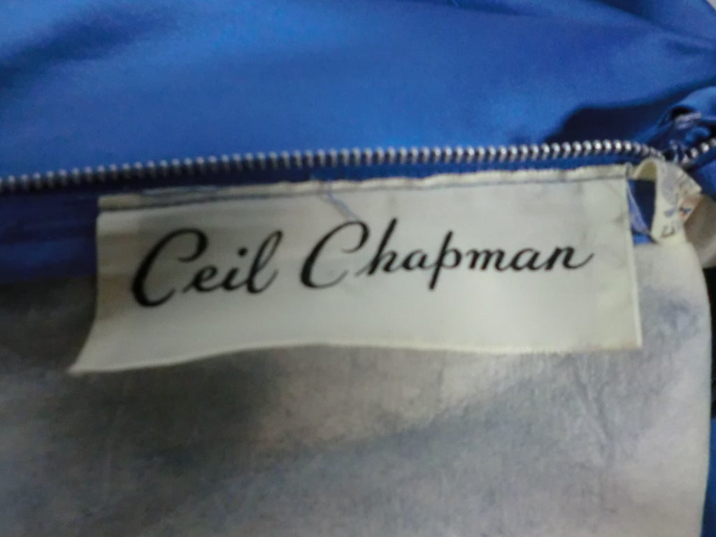 Ceil Chapman 50s Silk Satin Azure Cocktail Gown w/ Bubble Hem 4
