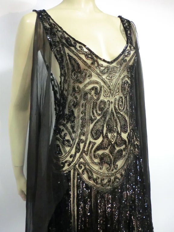 Divine French 1920s Silk Chiffon Beaded/Sequined Evening Dress 2