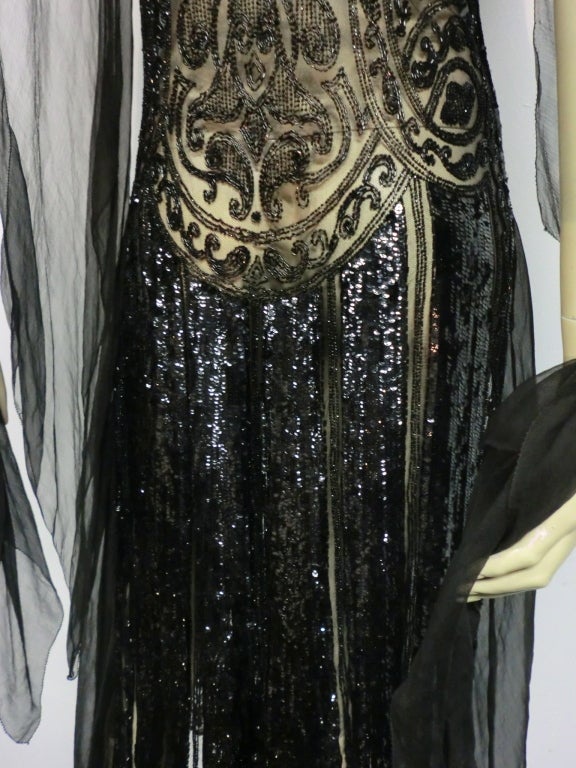 Divine French 1920s Silk Chiffon Beaded/Sequined Evening Dress 4