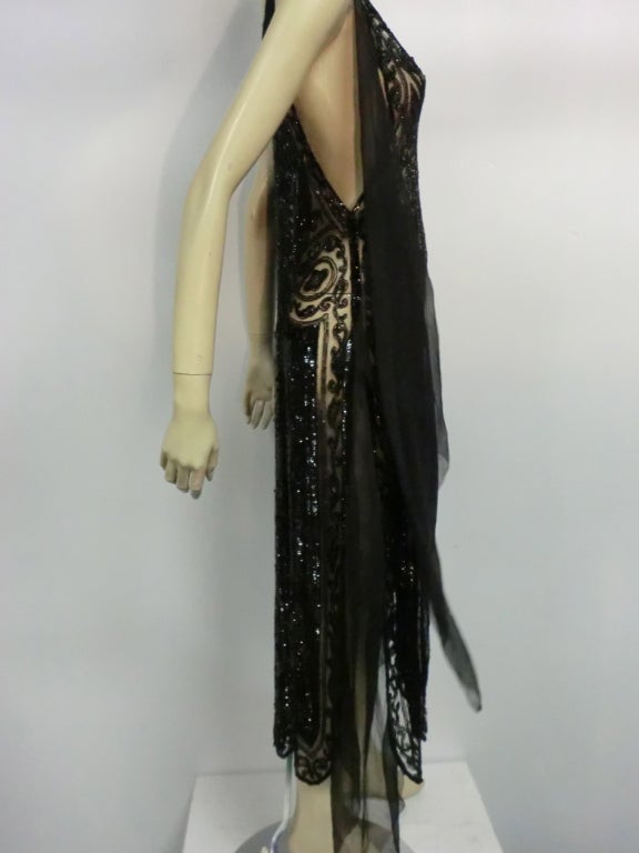 Divine French 1920s Silk Chiffon Beaded/Sequined Evening Dress 6