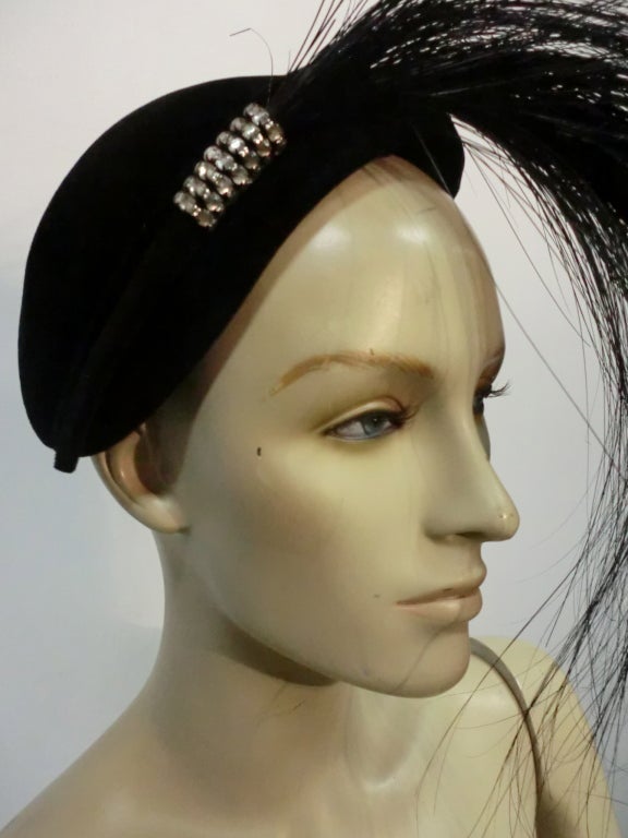 Women's Howard Hodge Decadent 50s Felt Hat w/ Dramatic Feather Spray