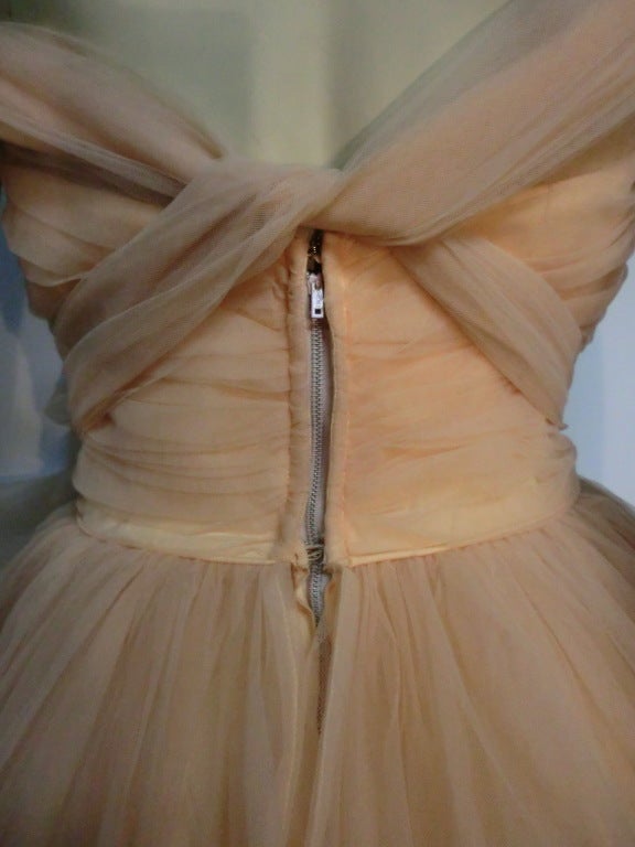 Brown 1950s Mary Carter Peach Tulle Debutante Party Dress