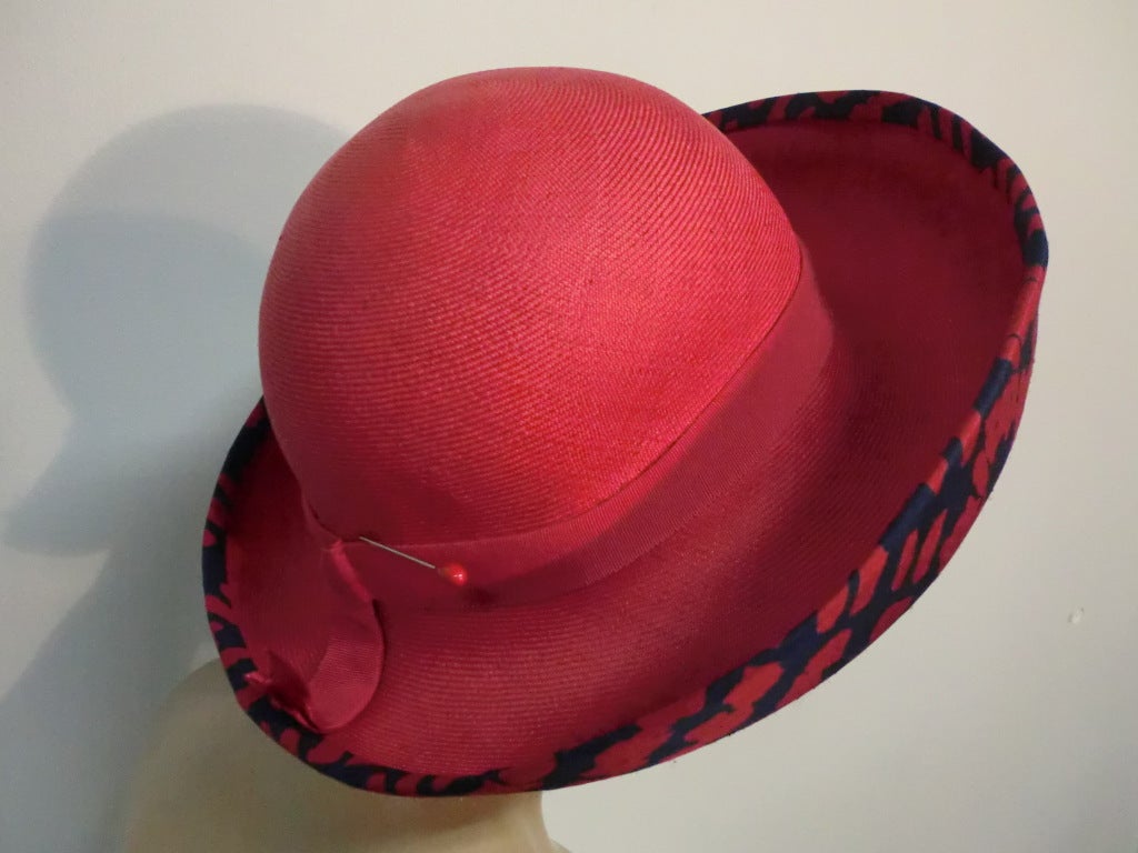Women's 60s Pauline Trigere  Straw and Silk Patterned Hat