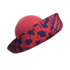 60s Pauline Trigere Straw and Silk Patterned Hat 11