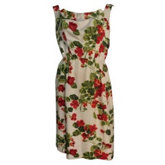 50s Floral Washed Silk Wiggle Dress w/ Back Cowl