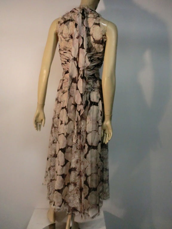 Chanel Silk Chiffon and Lace Print Knotted Bodice Dress 1
