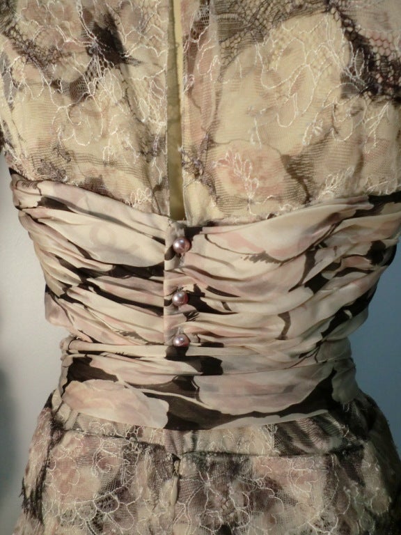 Chanel Silk Chiffon and Lace Print Knotted Bodice Dress 2