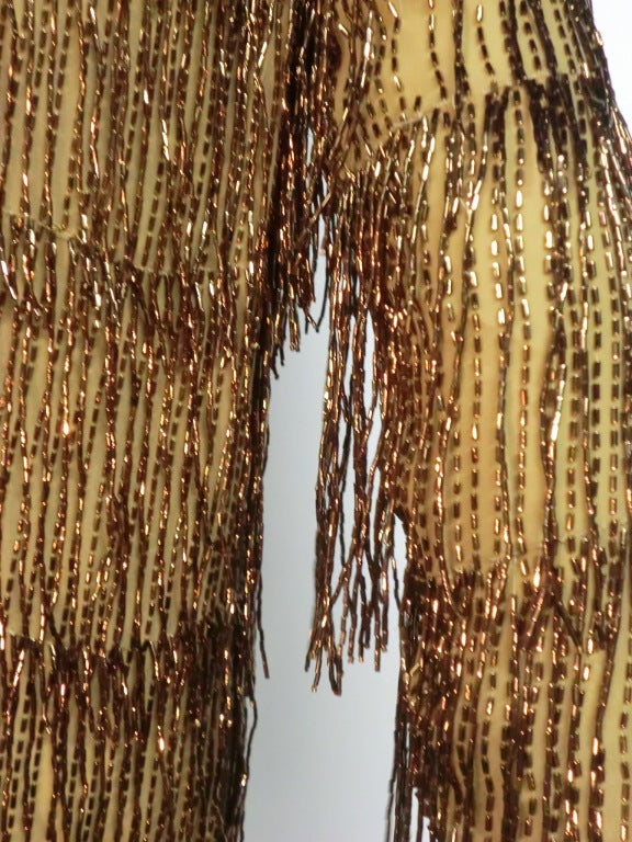 Women's Bill Blass 70s Two-Tone Bead Fringe Tunic Dress