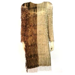 Bill Blass 70s Two-Tone Bead Fringe Tunic Dress 8