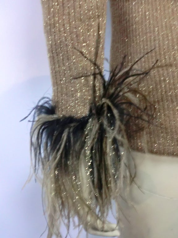Bill Blass Lurex Knit Cardigan with Extravagant Ostrich Trim 1