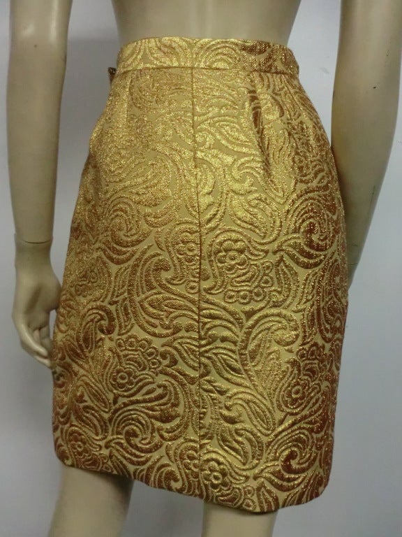 Brown Yves Saint Laurent 80s Gold Brocade Mini Skirt