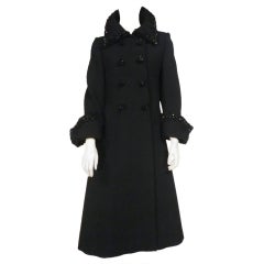 Vintage 60s Military Inspired Double Breasted Wool Coat w/ Beading Trim