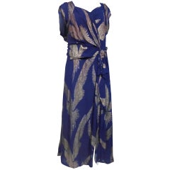 Early 40s Lamé and Crepe Gown with Winged Bird Motif in Purple 2