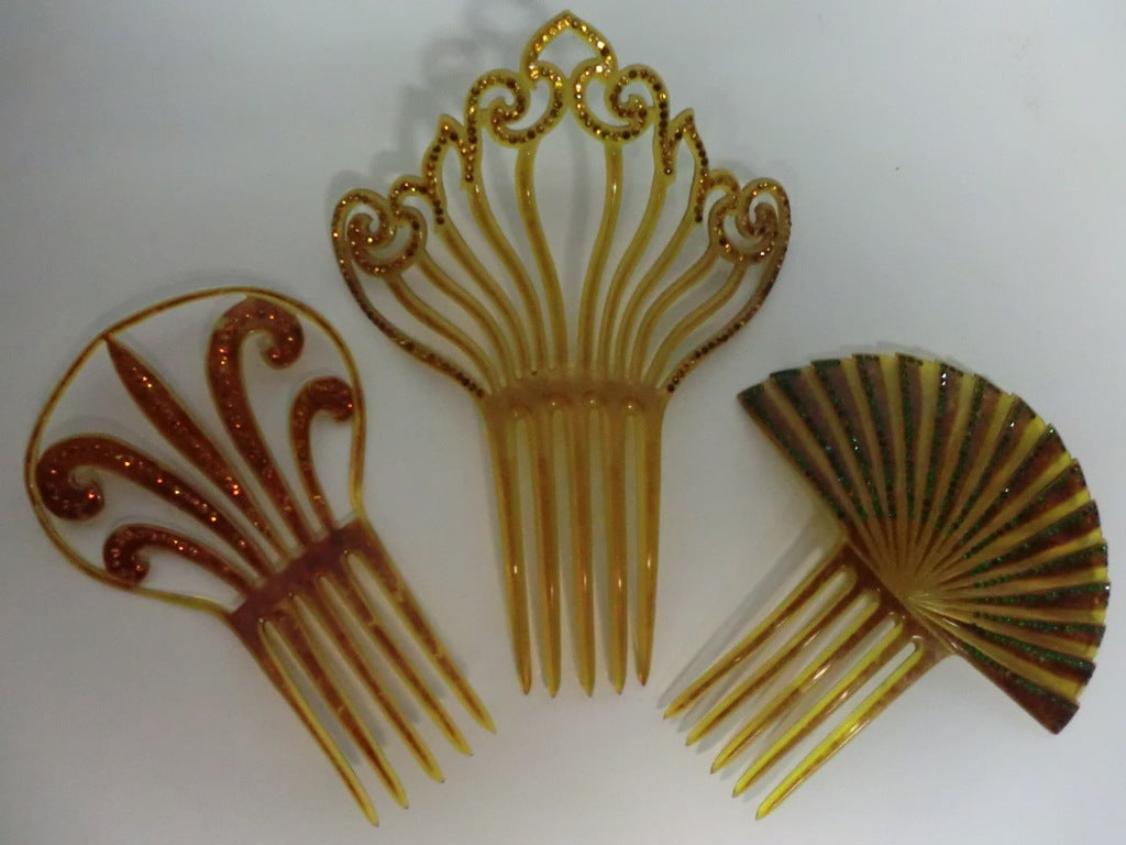 20s Art Deco Celluloid Mantilla Combs -Set or Individual