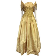 50s Tissue Silk Gown w/ Embroidery & Beaded Bodice 1