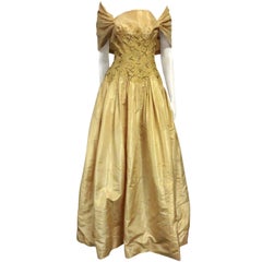50s Tissue Silk Gown w/ Embroidery & Beaded Bodice