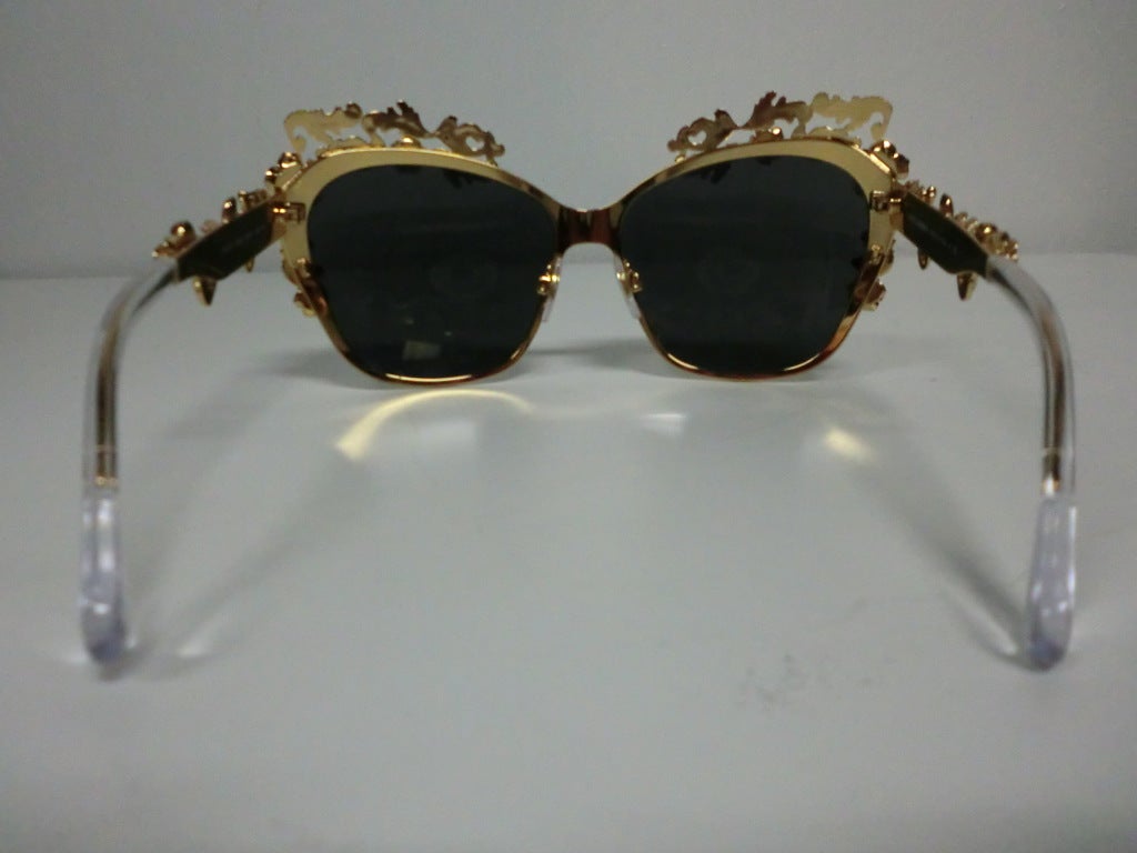 Women's Dolce & Gabbana Gold Plated Floral Embellished Sunglasses - Mint