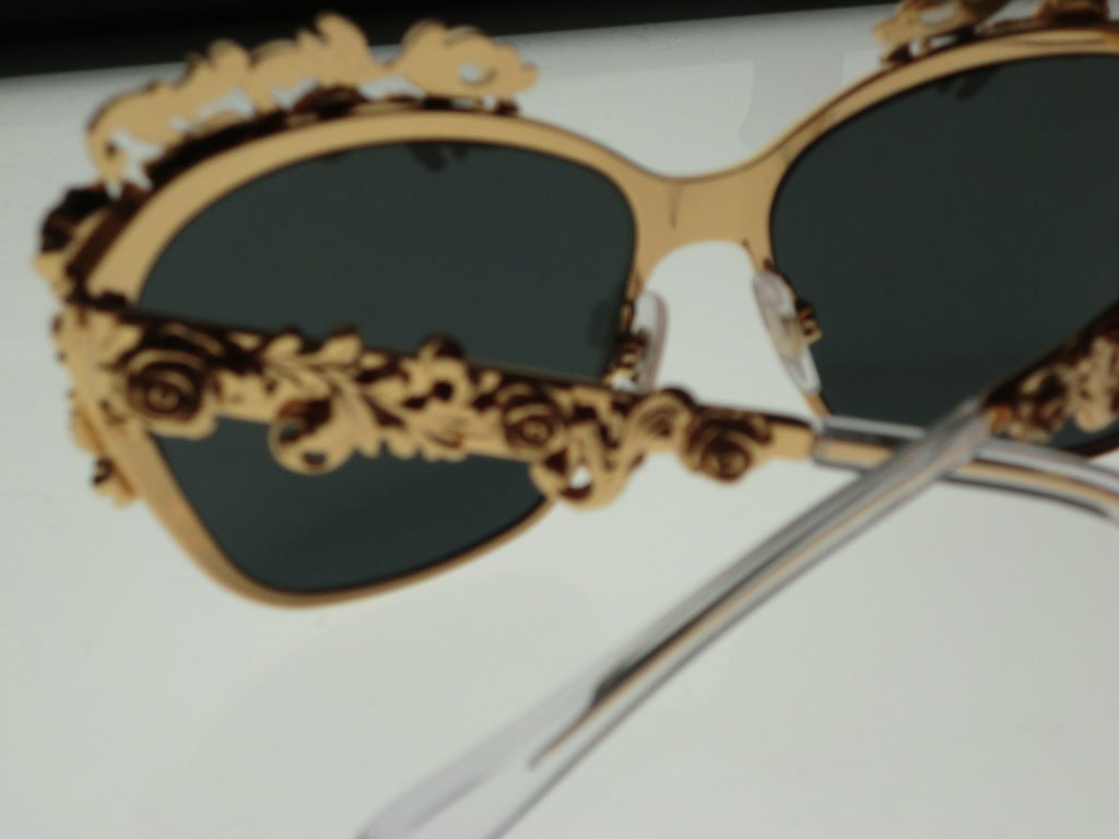 Dolce & Gabbana Gold Plated Floral Embellished Sunglasses - Mint 1
