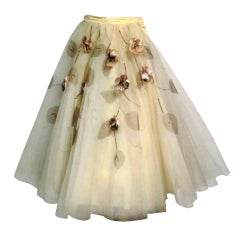 50s Full Tulle Skirt with Silk Flower and Leaf Applique
