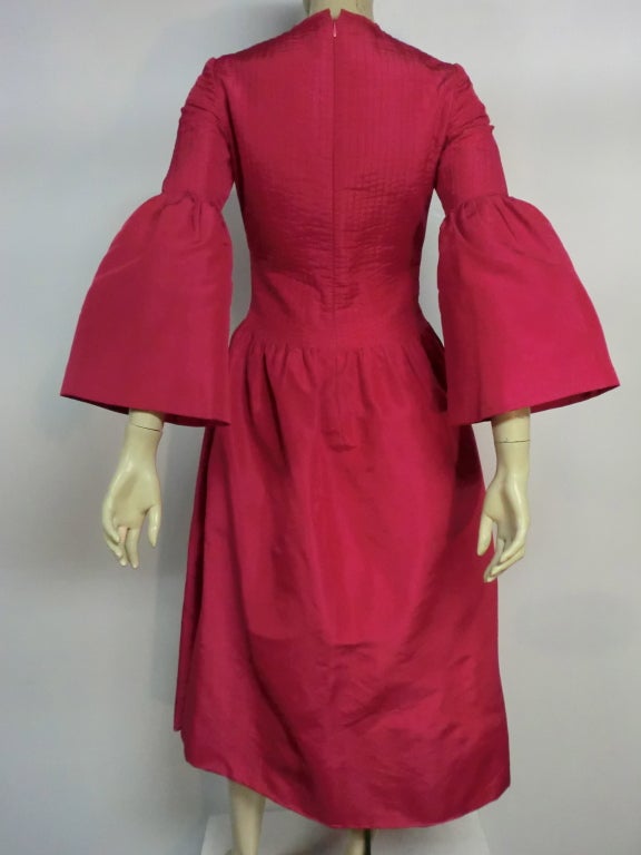 60s Pierre Cardin Fuchsia Taffeta Gown with Pleating 2