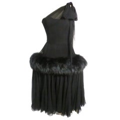 50s Traina-Norell "Erte-Inspired" Silk and Fur Cocktail Dress 10