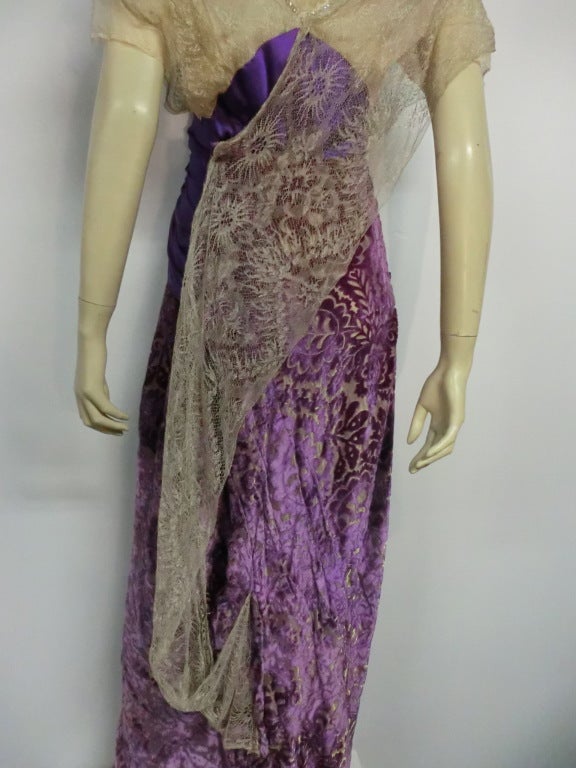 Women's Edwardian Metallic Lace, Lavender Velvet and Satin Gown in Silk