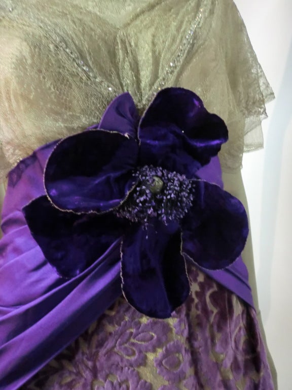 Edwardian Metallic Lace, Lavender Velvet and Satin Gown in Silk 2