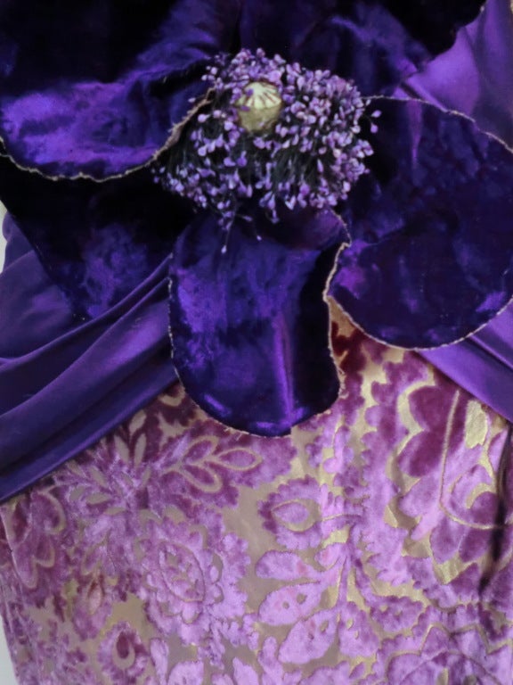 Edwardian Metallic Lace, Lavender Velvet and Satin Gown in Silk 4