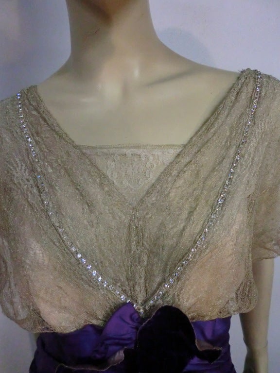 Edwardian Metallic Lace, Lavender Velvet and Satin Gown in Silk 3