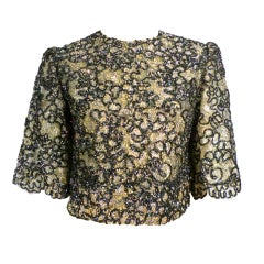 60s Metallic Chenille Embroidered Lace Evening Blouse 10